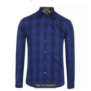 Ted Baker Blue Purple Check Plaid Button Front Dress Shirt 4 Large